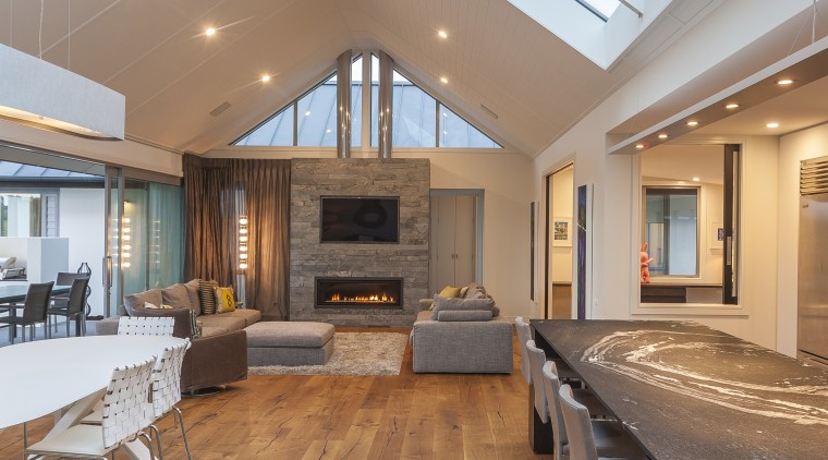 Sarking on the ceiling of this new pavilion-style architecture, ceiling, daylighting, estate, floor, flooring, hardwood, house, interior design, laminate flooring, living room, real estate, roof, window, wood, wood flooring