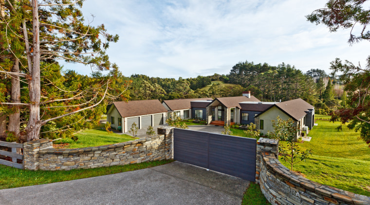 Warm welcome a cedar weatherboard gate and cottage, estate, home, house, property, real estate, tree, yard, brown, white