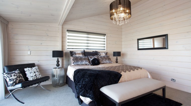 This master bedroom in the Lockwood Stewart show bed frame, bedroom, ceiling, floor, home, interior design, living room, real estate, room, wall, window, gray