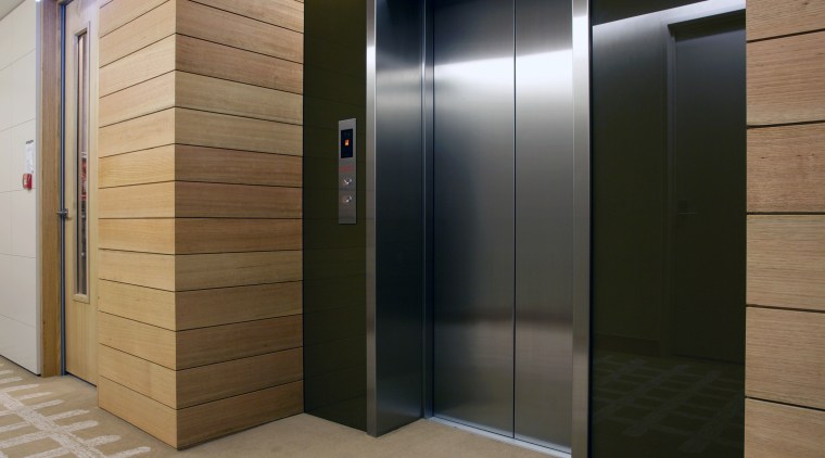 Otis Elevators supplied and maintains nine Otis Gen2 architecture, floor, flooring, interior design, lobby, real estate, brown, gray