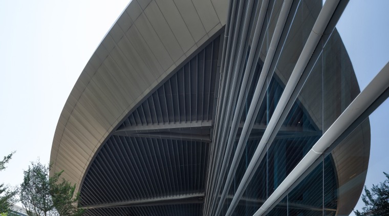 The Zhuhai International Convention and Exhibition Centre designed architecture, building, convention center, corporate headquarters, daylighting, daytime, facade, fixed link, headquarters, infrastructure, metropolis, metropolitan area, mixed use, sky, skyway, structure, black, white
