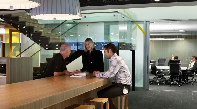 Various formal and informal collaborative areas are provided ceiling, flooring, furniture, interior design, table, wood, black