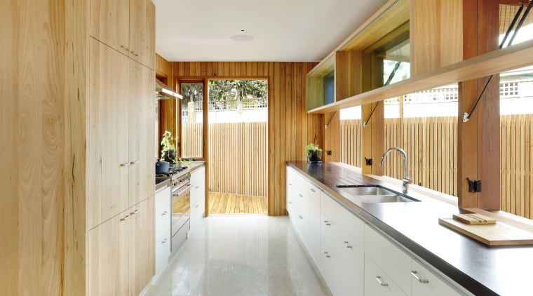 Large awning windows with hydraulic gas struts open architecture, cabinetry, ceiling, countertop, floor, hardwood, house, interior design, kitchen, real estate, room, wood, white, orange