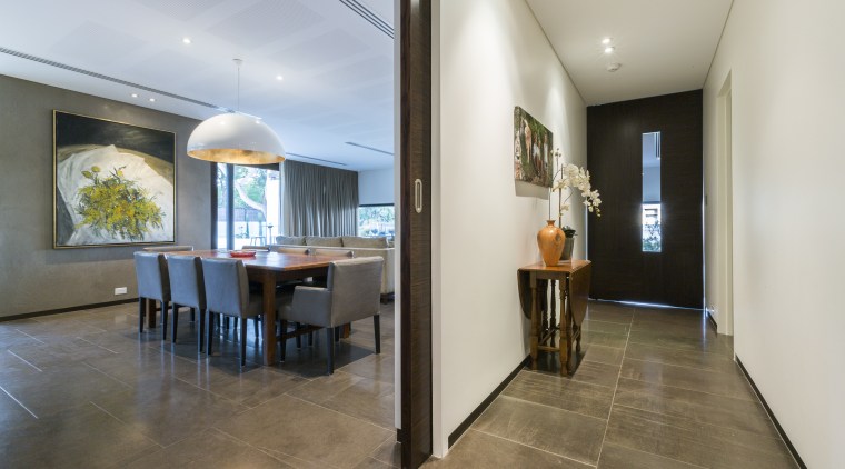 In this major renovation of a 1970s house, ceiling, floor, flooring, house, interior design, real estate, gray