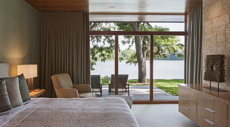 Designed by Charles R Stinson Architecture + Design, architecture, bedroom, ceiling, estate, house, interior design, property, real estate, room, suite, window, window covering, window treatment, wood, brown, gray