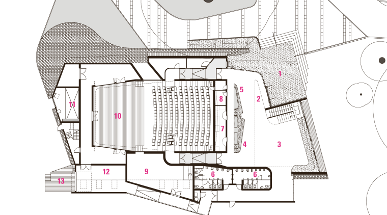 Ground floor plan of The Blyth Perfoming Arts architecture, area, design, diagram, drawing, floor plan, home, house, line, plan, product, product design, property, residential area, structure, white