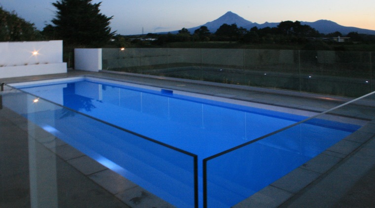 This fibreglass pool by Mayfair Pools features an daylighting, glass, leisure, lighting, property, roof, structure, swimming pool, water, black, blue