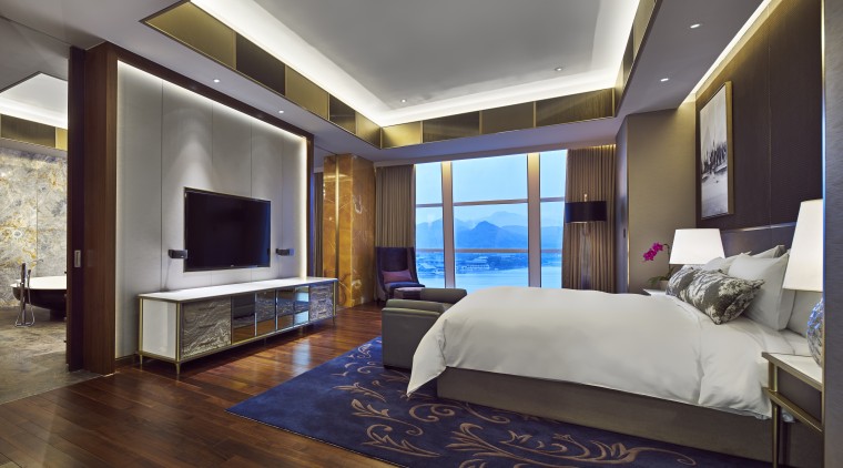 Tthe Sunrise Hotel Kempinski, Beijng, evokes the sun bedroom, ceiling, estate, floor, interior design, living room, property, real estate, room, suite, wall, wood flooring, gray