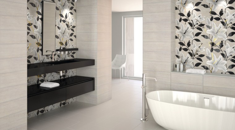 Tile Trends imports tiles from all corners of bathroom, ceramic, floor, flooring, interior design, product design, room, tap, tile, wall, gray