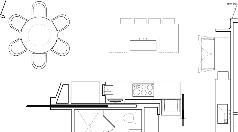 Plan of a kitchen by MIck De Giulio angle, area, artwork, black and white, design, diagram, drawing, floor plan, font, furniture, line, line art, product, product design, structure, technical drawing, text, white