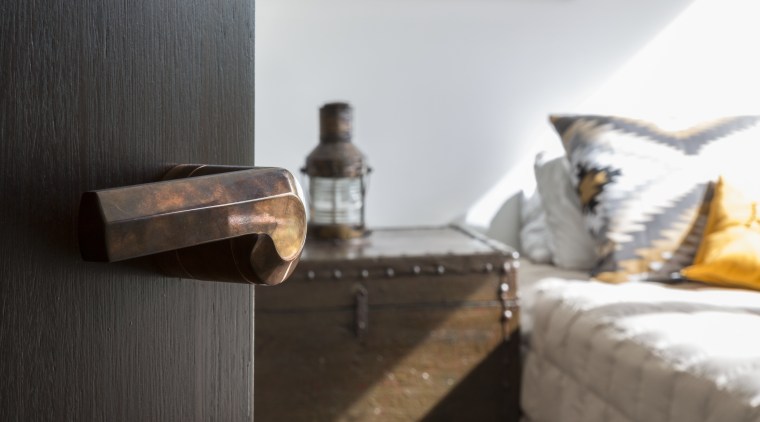 Polished performer rustic yet sophisticated, this ergonomically bed, bedroom, floor, furniture, home, interior design, room, suite, table, wood, black, white