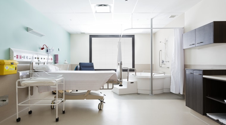 :The maternity wing at Whangarei Hospital required a clinic, floor, hospital, institution, interior design, product design, room, white