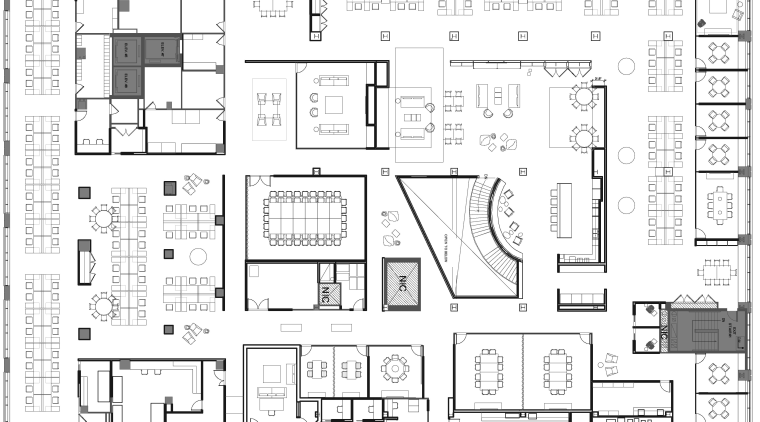As this fourth floor plan at Havas Chicago architecture, area, black and white, design, drawing, floor plan, font, line, plan, product design, schematic, square, technical drawing, text, white