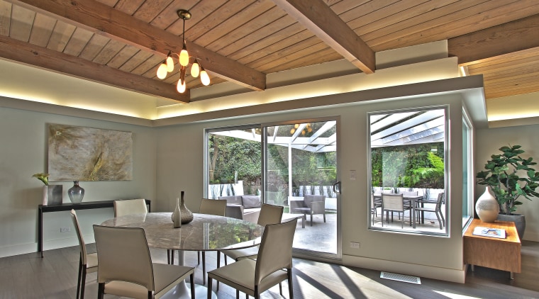 On this project, a 1950s light found on ceiling, daylighting, estate, interior design, living room, real estate, roof, window, gray, brown