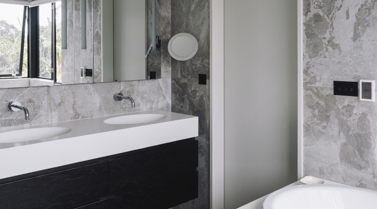 Hidden agenda this mirror-fronted wall cabinet above the architecture, bathroom, bathroom accessory, bathroom cabinet, floor, flooring, interior design, room, sink, tap, tile, wall, gray