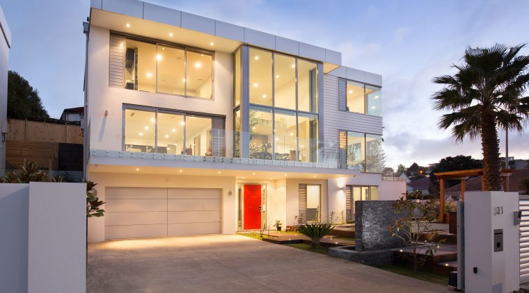 Designed, built and project managed by the DreamHome architecture, building, elevation, facade, home, house, property, real estate, residential area, window, gray, teal