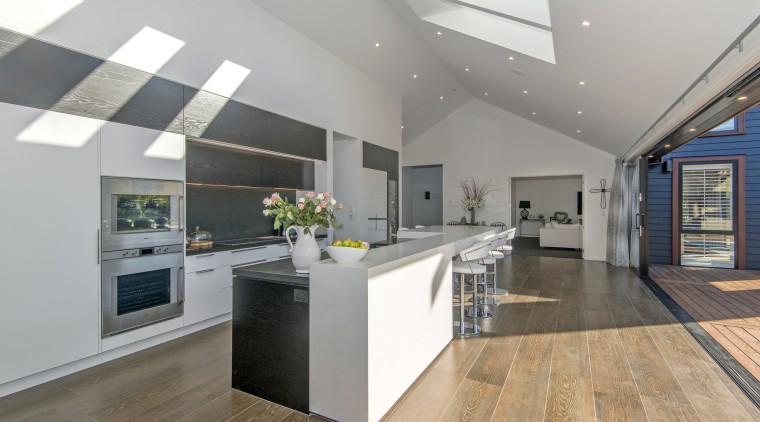 Fairview Architectural series has concealed fixings which afford architecture, ceiling, countertop, daylighting, floor, flooring, house, interior design, kitchen, real estate, wood flooring, gray