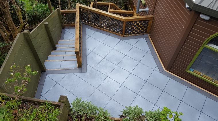 Permacolour Overlay offers an affordable, hassle-free solution to architecture, backyard, courtyard, deck, floor, handrail, house, outdoor structure, property, real estate, roof, walkway, wall, wood, yard, gray, brown