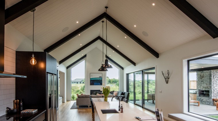 James Hardies Axon Panel provides the strong, deep architecture, ceiling, daylighting, floor, flooring, house, interior design, living room, real estate, wood flooring, brown