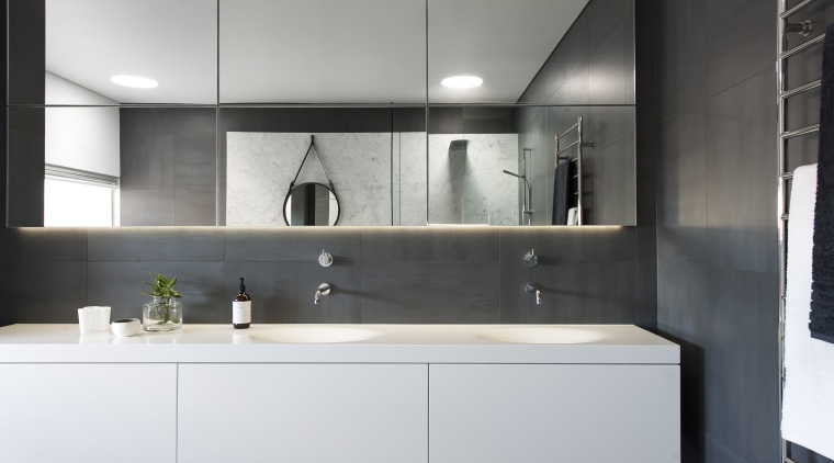 This master ensuite bathrooms double sink vanity countertop architecture, bathroom, bathroom accessory, bathroom cabinet, cabinetry, countertop, interior design, kitchen, product design, sink, black, gray, white