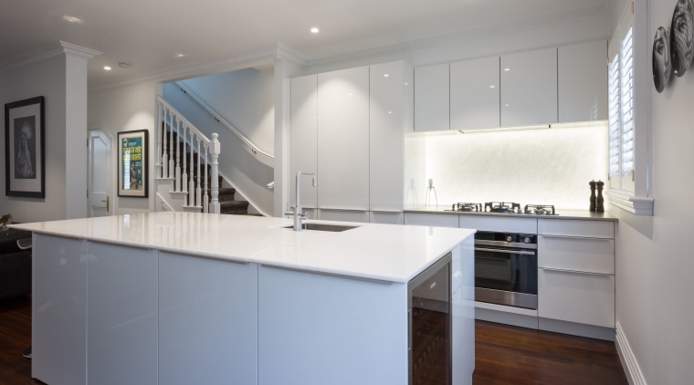 Working with elegant surroundings but limited space, designer architecture, cabinetry, countertop, cuisine classique, interior design, kitchen, real estate, room, gray