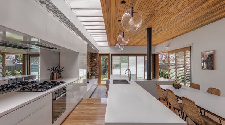 Close to the neighbours? Well, yes, but the architecture, ceiling, daylighting, estate, house, interior design, real estate, gray, brown