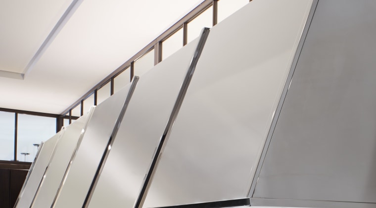 This polished stainless steel hood from the de architecture, daylighting, glass, handrail, line, product design, white
