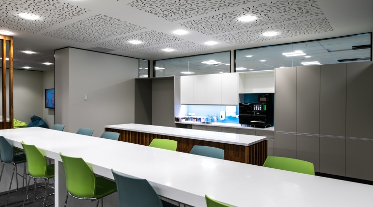 Joinery specialist Image Interiors created the utility kitchen architecture, ceiling, conference hall, interior design, office, product design, table, gray