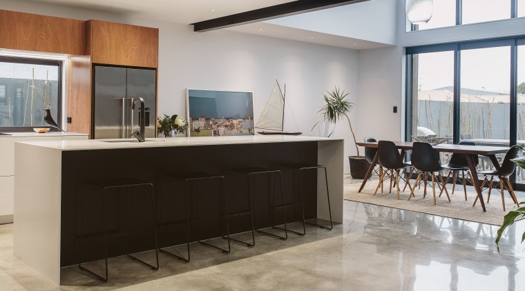 Light and dark wood, and white cabinets and furniture, interior design, kitchen, gray