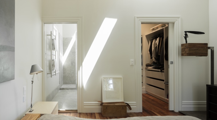 Bathrooms and bedrooms in this villa were reworked bed frame, bedroom, ceiling, door, floor, flooring, furniture, hardwood, home, interior design, laminate flooring, room, wall, window, wood, wood flooring, wood stain, gray