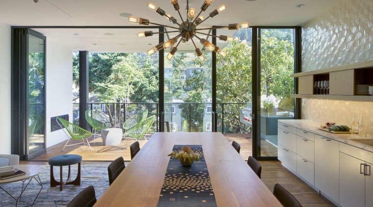 The height of this table is set in architecture, ceiling, dining room, home, house, interior design, living room, real estate, room, window, gray