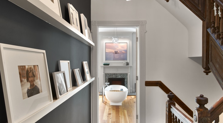 For this renovation, the connecting hallway between bedroom ceiling, home, interior design, living room, room, gray