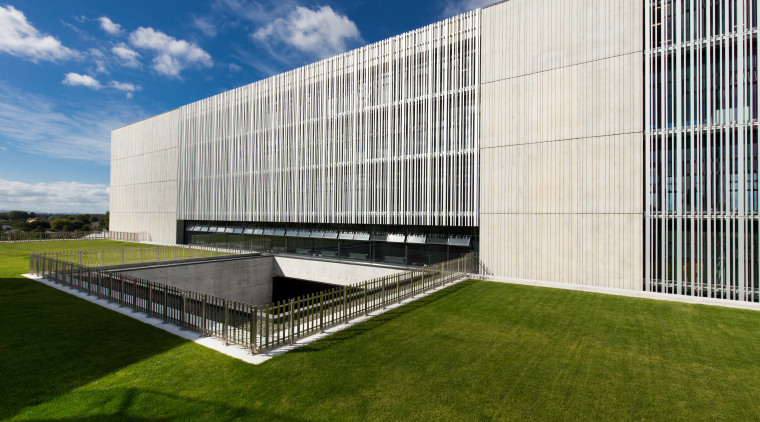 The University of Waikatos new concrete and glass architecture, building, corporate headquarters, facade, grass, headquarters, real estate, sky, brown, white