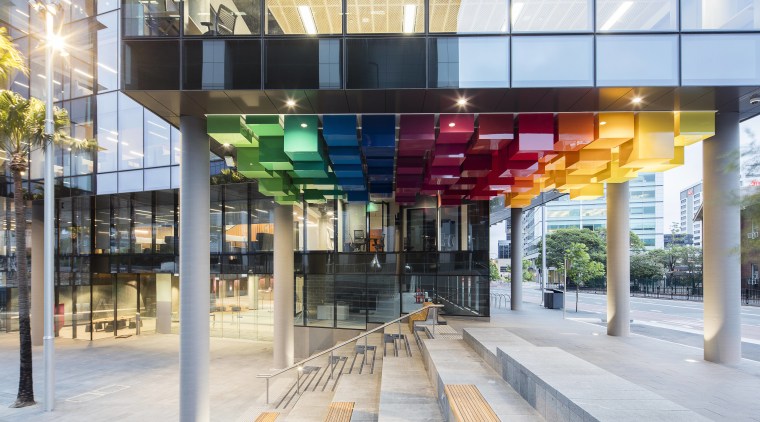 Retail frontages within a two-storey colonnade activate Smith architecture, building, mixed use, white