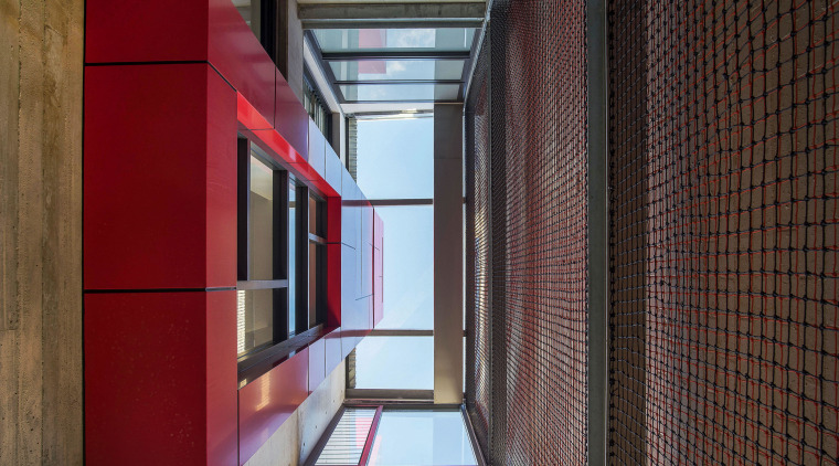 A side conservatory in this extension to a architecture, interior design, red