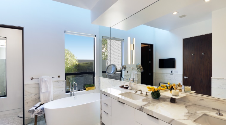 Natural light streams into this new master ensuite architecture, countertop, interior design, kitchen, real estate, room, gray