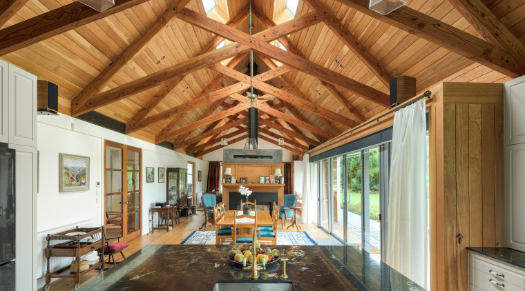 The main living space has a timber ceiling 