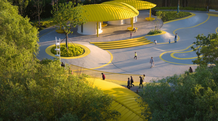 Features of the park environment include a skatepark, 