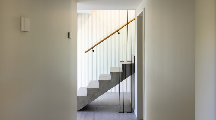The sculptural stair as seen from the hallway 