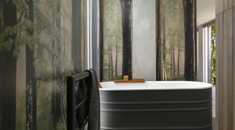 The iconic Patricia Urquiola Vieques tin bath is 