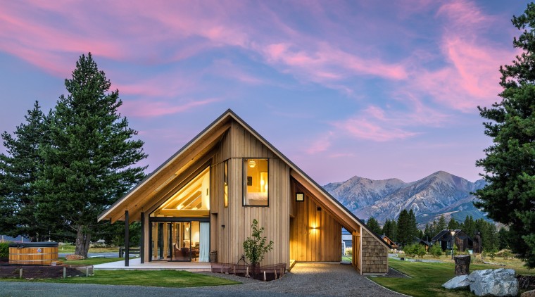 The post and beam structure features large timber 