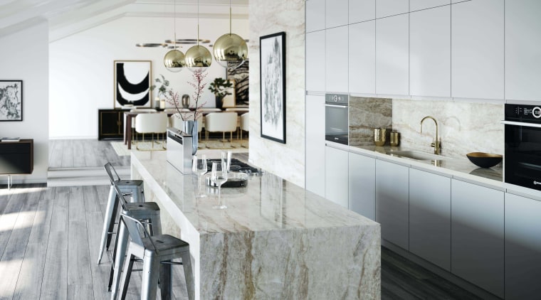 Dekton Kitchen – Arga - architecture | black-and-white architecture, black-and-white, building, cabinetry, ceiling, countertop, design, floor, flooring, furniture, home, house, interior design, kitchen, kitchen stove, marble, material property, monochrome photography, property, room, tile, wall, white, white