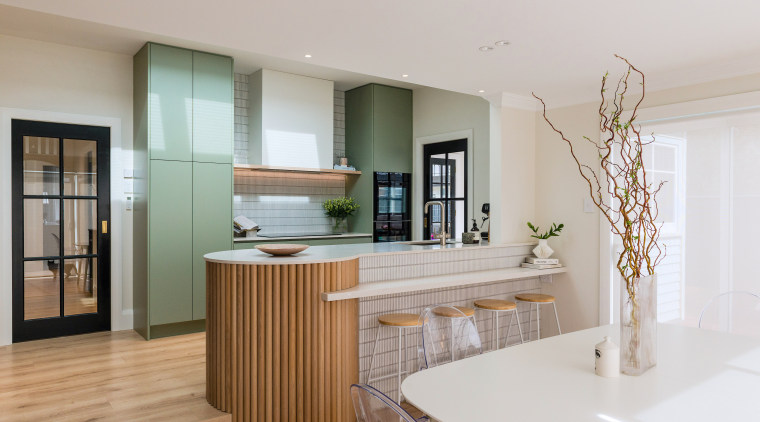 This modern kitchen design seamlessly blends functionality and 
