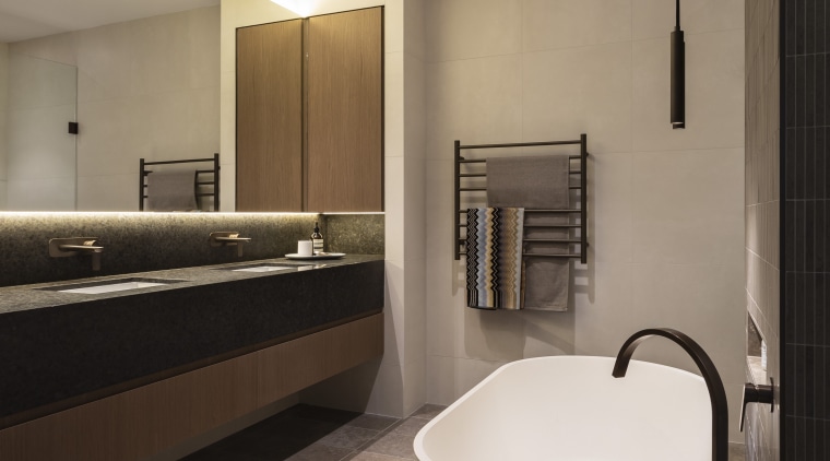 Hillam Architects – Highly Commended – TIDA Australia architecture, bathroom, floor, flooring, interior design, plumbing fixture, real estate, room, sink, tile, gray