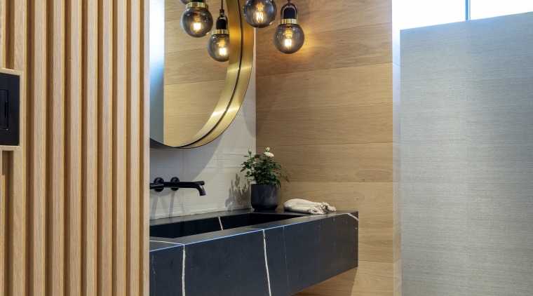 The sink and counter are custom made from 