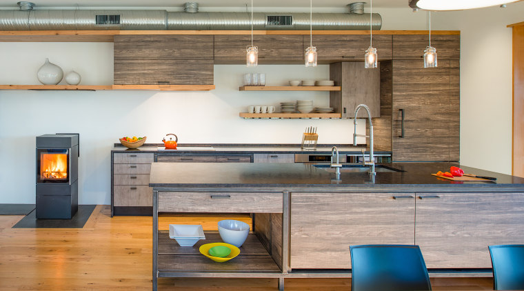 The integrated refrigerator, deeper wall cabinets, cooktop console 