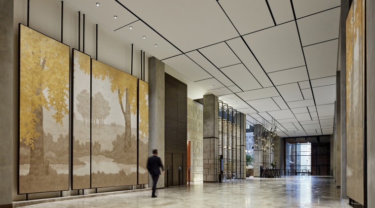 Artworks by New York based artist Yolande Milan architecture, building, ceiling, daylighting, glass, lobby, tourist attraction, gray