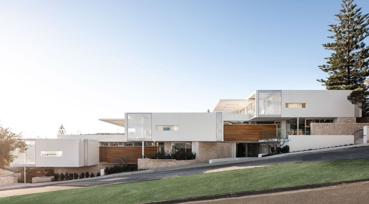 Seen from the street, these apartments are light-toned architecture, building, facade, home, apartments, residential, white, sea views,  Banham Architects