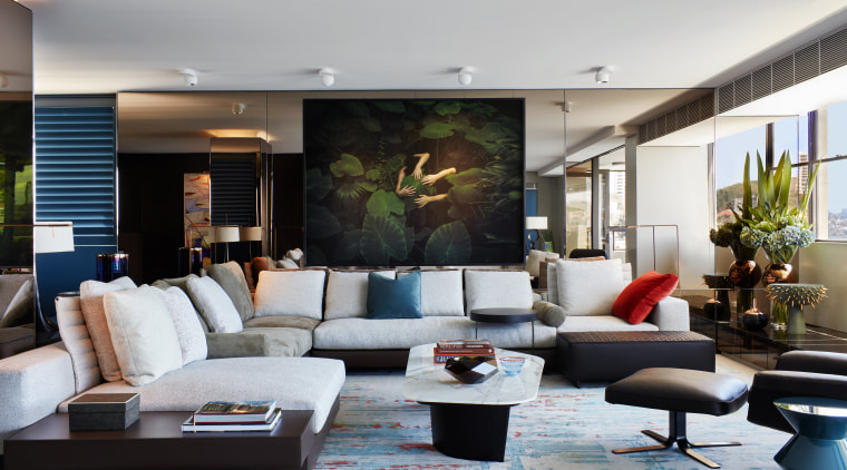 Adding plants and even artworks of plants is apartment, architecture, building, ceiling, coffee table, couch, design, floor, furniture, home, interior design, living room, suite, table, wall, gray, black, Archer Design