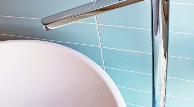 ​​​​​​​Chrome tapware and pale blue tilework are just bathroom, plumbing fixture, tap, faucet, Frans Kamermans